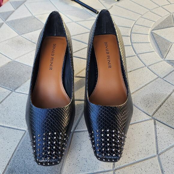 Donald Pliner CRISTINE Studded Snakeskin Kitten Heel Pumps 10 - Picture 3 of 12